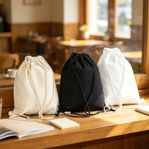 Sacchetto in tela con coulisse personalizzabile con logo, ecologico, biologico, OEM, per regali e confezioni, con logo stampato, beige bianco, con tasca - Product Image 2