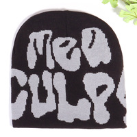 Bonnet en tricot acrylique 56-58 cm Y2K Streetwear Jacquard Noir Design Hip Hop Unisexe Bonnet Tricoté Casquette Crâne Vente en Gros