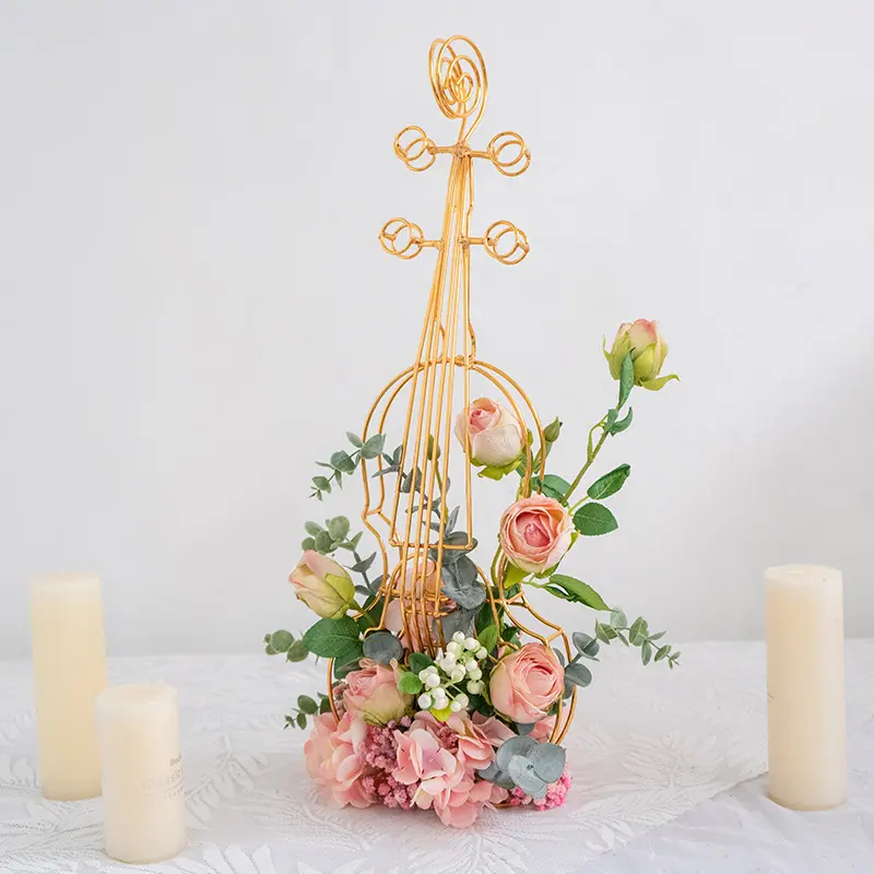 Kreative Geigen getrocknete Blume und falsche Blume künstliche Blume Wohnzimmer moderne Heimdekoration Licht Luxus-Metallschmuck