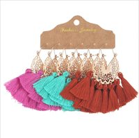 Gran oferta, pendientes bohemios con flecos de ganchillo, conjunto de joyería para mujer, pendientes largos bohemios Vintage con borlas hechos a mano para mujer 2025