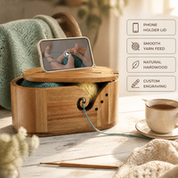 Support de téléphone moderne en bois tressé écologique, avec couvercle en fil, pour rangement d'artisanat, design anti-emmêlement pour les tricoteuses, cadeau pour la maison