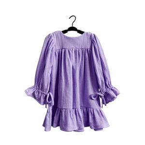 Robe d'été pour enfants en gros, col rond, à lacets, avec volants en crêpe Jane, manches longues, vêtements pour bébés personnalisables pour filles - Product Image 2