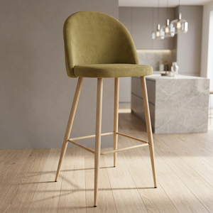 Chaise de bar moderne en velours avec structure en bois et base en métal pour bar à domicile, meubles de style scandinave - Product Image 4