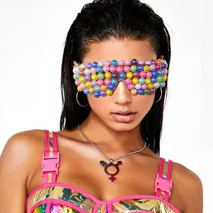 แฟชั่นที่มีสีสัน Steampunk แว่นกันแดดผู้หญิง2021แนวโน้มแฟนซีมุกขนาดใหญ่แว่นตาหญิงแว่นตาวินเทจเฉดสี