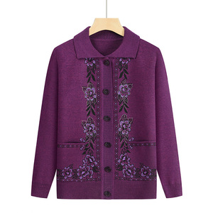 Vêtements pour femmes âgées, col à revers, motif floral d'automne, <span class=keywords><strong>pull</strong></span> pour personnes âgées, <span class=keywords><strong>pull</strong></span> pour grand-mère, manteau pour maman, cardigan en mohair tricoté pour belle-mère - Product Image 4