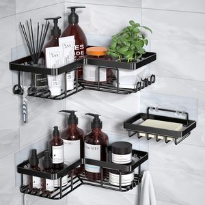 Étagère d'angle murale pour salle de bain, sans perçage, pour ranger les articles de toilette et les produits de soins personnels, design rectangulaire à 2 niveaux - Product Image 1
