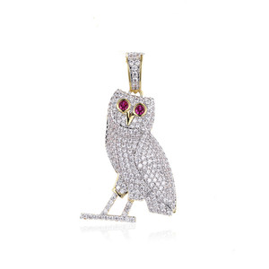 Đồ trang sức mỹ tùy chỉnh icedout 925 Bạc moissanite kim cương <span class=keywords><strong>Ruby</strong></span> mắt cú Mặt dây chuyền Hip Hop rapper đồ trang sức thời trang dây chuyền - Product Image 1