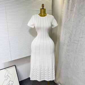 Vestidos de Punto de Manga Corta con Cuello Redondo y Cordones, Elegantes y Ajustados, para Mujer, Nueva Colección de Verano - Product Image 3