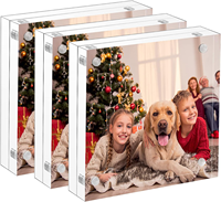 Support d'affichage d'impression d'image en acrylique transparent Double face de 4x4 pouces Lot de 3 cadres photo magnétiques cadres en cristal autoportants
