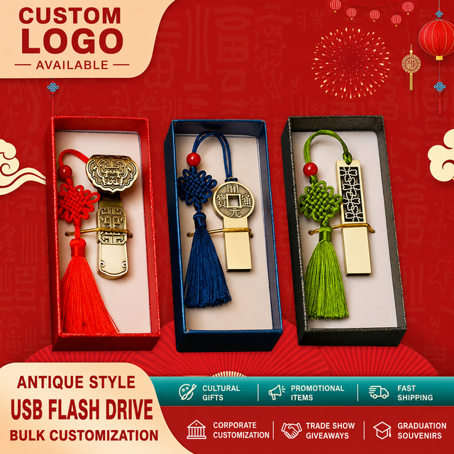 Chinese Knot Style USB Flash Drive With Tassel Metal Pendrive 64GB 32GB 16GB Gift Box Packing Promotional Custom Logo USB Stick