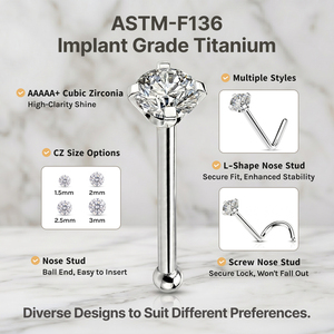 JiaXin Piercing per Naso in Titanio ASTM F136, Chiodi Dritti e a L, con Zirconia Cubica, <span class=keywords><strong>Gioielli</strong></span> per Piercing Nasale - Product Image 2