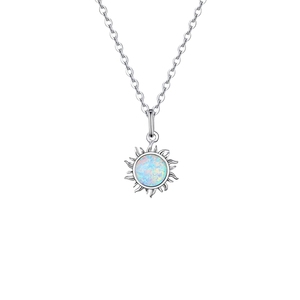 Collana con catena a maglia in lega di rame placcata argento con opale sintetico da donna, stile Hawaii Beach The Sun, per anniversario - Product Image 1
