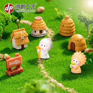 ของตกแต่งบ้านหลังคาฟางขนาดเล็ก Dp ทำจากเรซิ่น DIY สำหรับตกแต่งสวนบ้านตุ๊กตา - Product Image 1