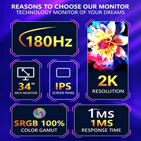 Wholesale Factory Price 34 Inch 180Hz 1ms WQHD 3440x1440p VA Panel for VGA Audio Curved 21:9 Computer Gaming Monitor