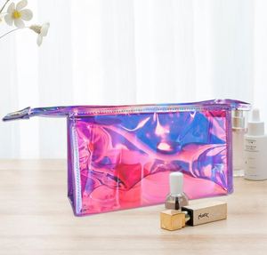 Pink <b>Transparent</b> Laser Cosmetic <b>Bag</b> Iridescent Holographic Waterproof PVC <b>Makeup</b> Organizer <b>Bag</b> for Women - Product Image 3