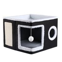 Lit pour chat en polaire corail avec griffoir, pliable et lavable, pour chats d'intérieur, idéal pour la sieste toute l'année