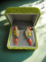 Boucles d'oreilles pendantes pour femmes en laiton plaqué or 18 carats avec zircon cubique brillant multicolore, plume et émail, cadeau personnalisé et tendance