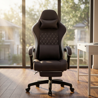 Chaise de bureau ergonomique de style racing en cuir et tissu, design contemporain, pivotante, dossier haut, support lombaire réglable en 3 positions