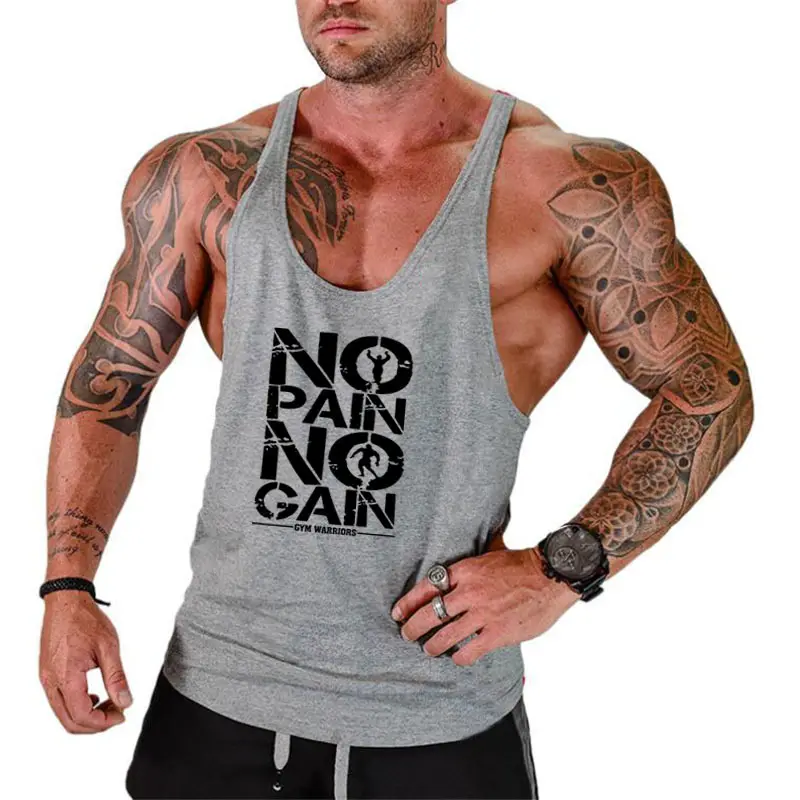 Mens spaghetti strap tank top men custom logo gym fitness cotton vest wholesale white sleeveless top
