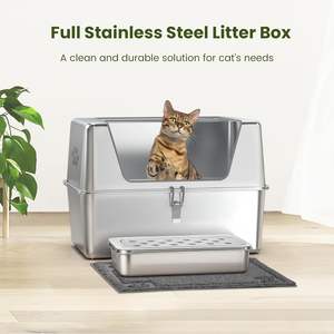 Katzen toilette aus Edelstahl mit hohen Seiten 11,8 "Pedal deckel Antihaft-Leicht reinigungs zubehör für mehrere Katzen und Kätzchen - Product Image 3