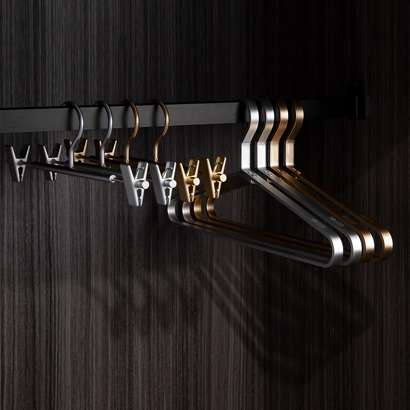 Aluminum Alloy Adult Clothes Hanger Wet/Dry Coat Rack with Non-slip Pants Rack and Balcony Seamless Support Metal Hooks
