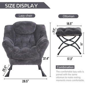 Fauteuil <span class=keywords><strong>de</strong></span> lecture pliant <span class=keywords><strong>avec</strong></span> repose-pieds en tissu peluche gris, fauteuil paresseux <span class=keywords><strong>avec</strong></span> ottoman, fauteuil d'appoint moderne, chaise <span class=keywords><strong>de</strong></span> salon <span class=keywords><strong>de</strong></span> détente <span class=keywords><strong>avec</strong></span> <span class=keywords><strong>accoudoirs</strong></span> - Product Image 3