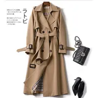 2022 الربيع أزياء الشتاء عالية الجودة إمرأة مربوط معطف منتصف طول سترة اليابان نمط المرأة طويلة معطف واقٍ من المطر للسيدات