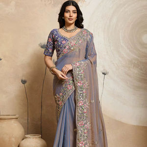 Sari de Georgette de Diseño Moderno para Mujer, Estilo Bollywood Indio, con Blusa Étnica, Cómodo y Elegante, Exclusivo para Bodas y Fiestas - Product Image 4