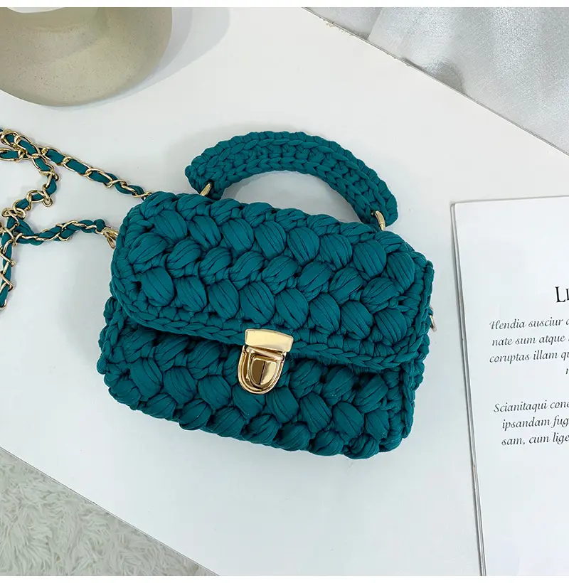 2022 New Design t shirt yarn crochet bags custom crochet bag handmade women Knitted Luxury HandBag popular crochet bag for women
