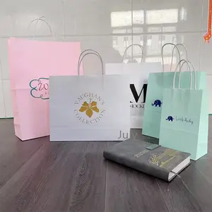 Bolsas de papel baratas al por mayor, bolsas de papel Kraft, bolsas de papel Kraft coloridas con asas para compras de regalos