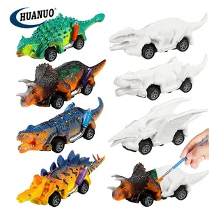 Kids DIY coloring model toy kit dinosaur painting set art craft dino pull back car 2 in 1 dinosaur car for kids