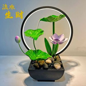 Fontaine d'eau de bureau Lotus avec rétroéclairage, décoration Feng Shui rectangulaire pour bureau, salon, entrée, ornement paysager - Product Image 1