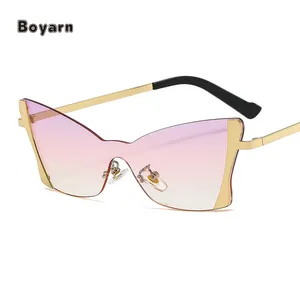 Boyarn Groothandel Retro Luxe Mode Custom Brillen Ontwerper Beroemde Randloze Gradiënt Lens Vlinder Zonnebril Zonnebril