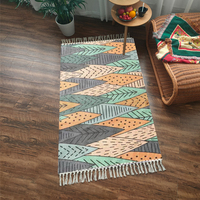 Tapis de sol en polyester tissé à poils ras, imprimé 3D, style nordique, avec pompons, tapis de chevet, moderne et simple, lavable en machine, antidérapant, en PET