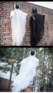 Décoration d'Halloween : Fantôme suspendu de 170 cm, yeux lumineux activés par le son, avec musique, fantôme noir et blanc pour la décoration de maison hantée - Product Image 6