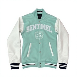 Chaqueta Varsity Impermeable Estilo Letterman, a la Moda, Bordada, de Lana y Seda, para Hombre, con Cierre de Botones Cubiertos, Resistente al Viento - Product Image 1