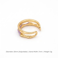 Bague double couche émaillée JinSpark pour femme « Enchanted Zen Bamboo » avec placage or 18 carats, style empilable et alliance éternité