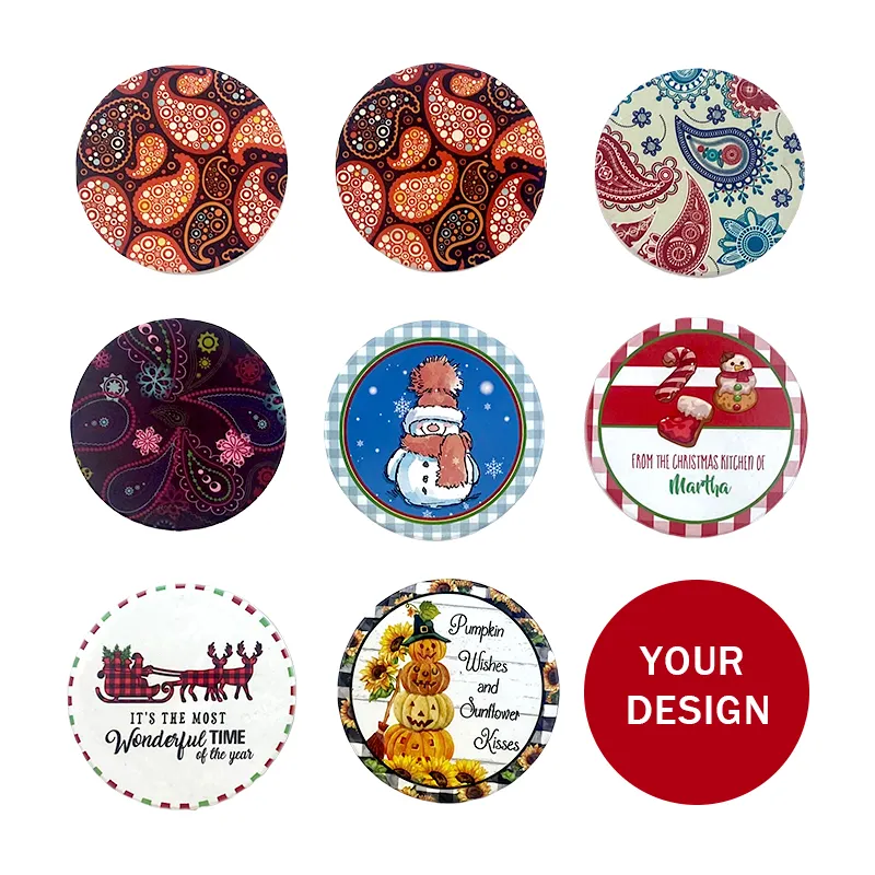 Promozionale Oem Custom Coaster Art Printed Italian Portugal Round Blank Christmas Ceramic Tile Coasters Set con retro in sughero