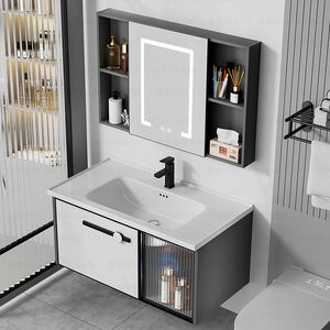 Meuble-lavabo mural moderne en aluminium avec miroir intelligent Comptoir en céramique et lavabo pour hôtel - Product Image 1