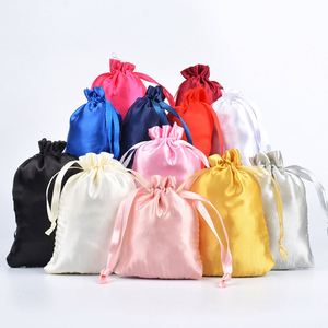 Sac à cordon en satin de soie personnalisé en gros, doux, avec logo, pour bijoux, cadeaux de mariage, pochette anti-poussière, emballage - Product Image 1