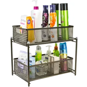 2 Tier Cabinet Storage Pantry Baskets with Mesh Sliding Drawers Basket