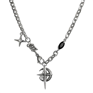 Collar de acero de titanio de estilo callejero de lujo para hombre, cadena de cuentas con diseño de luna y estrella de zafiro negro para ocasiones de fiesta - Product Image 5