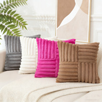 Housse de coussin de canapé en fourrure de lapin rayée, patchwork carré uni, transfrontalière, pour décoration de chevet