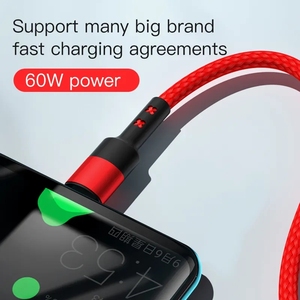 Whosale Kabel Usb Lang Zwart Rood Nylon Gevlochten Snel Opladen 60W Pd Type C Oplader Koord Nylon 20W Usb-C Naar Usb-C Kabel Bulk - Product Image 5