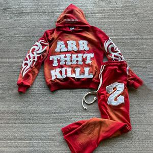 Custom Fashion Streetwear Vintage Washed Red <b>Tie</b> <b>Dye</b> <b>Hoodie</b> 3D Letter Applique Embroidery Oversized <b>Hoodie</b> for Men Winter Spring - Product Image 3