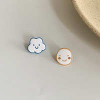 Mode Argent Post Mignon Émail Boucles D'oreilles Conception Créative Coréenne Nuage Sourire Visage Clip sur Boucles D'oreilles pour Femmes Filles