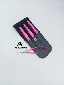 Eyebrow Tweezers <b>Set</b> Hot <b>Pink</b> Color Brow Spring Scissors Sustainable Stainless Steel with Leather Pouches Custom Logo Offer - Product Image 2