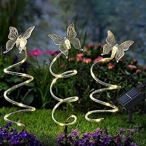 Luces solares en espiral con forma de mariposa, LED, resistentes al agua, decoración exterior para césped y jardín - Product Image 1