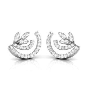 Round Cut Diamond Studded <b>Earrings</b> With Elegant Leaf Design Stylish Sterling <b>Silver</b> Moissanite Diamond <b>Stud</b> <b>Earrings</b> <b>For</b> <b>Women</b> - Product Image 1