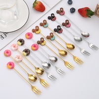 Ensemble de cuillères à café et fourchettes à dessert en acier inoxydable, motif dessin animé, finition miroir, pour mélanger, idéal comme cadeau